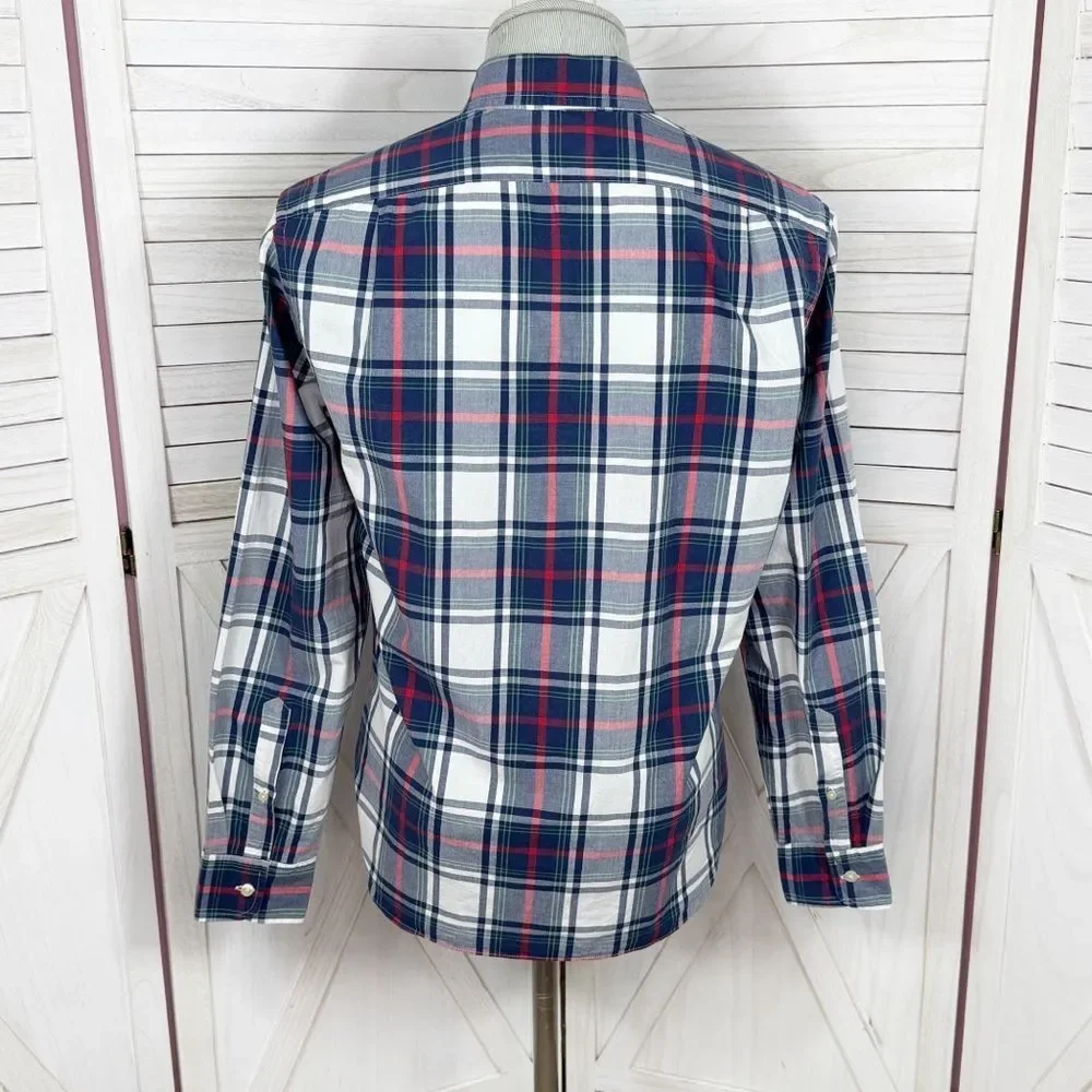 J. Crew Plaid Slim Fit Long Sleeve Button Down Shirt Blue Red Medium Preppy‎